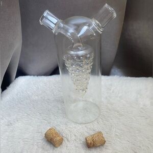 Double Spout Glass Oil and Vinegar Cruet Hand Blown Grape Separator Cork Stopper